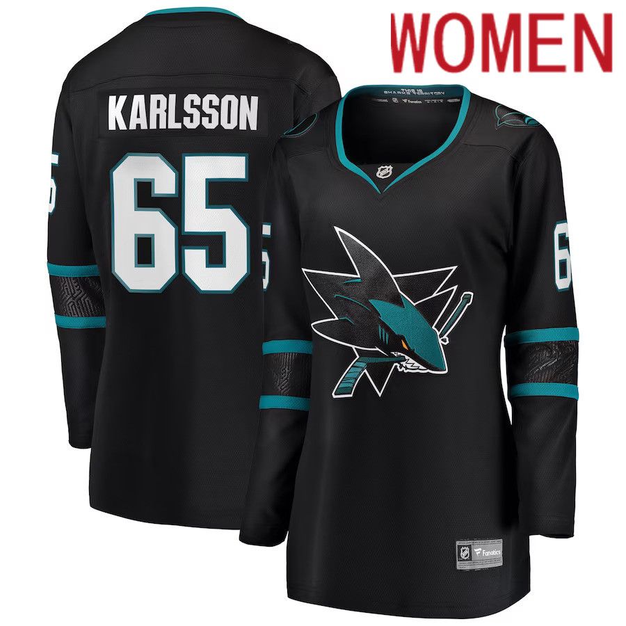Women San Jose Sharks #65 Erik Karlsson Fanatics Branded Black Home Premier Breakaway Player NHL Jersey